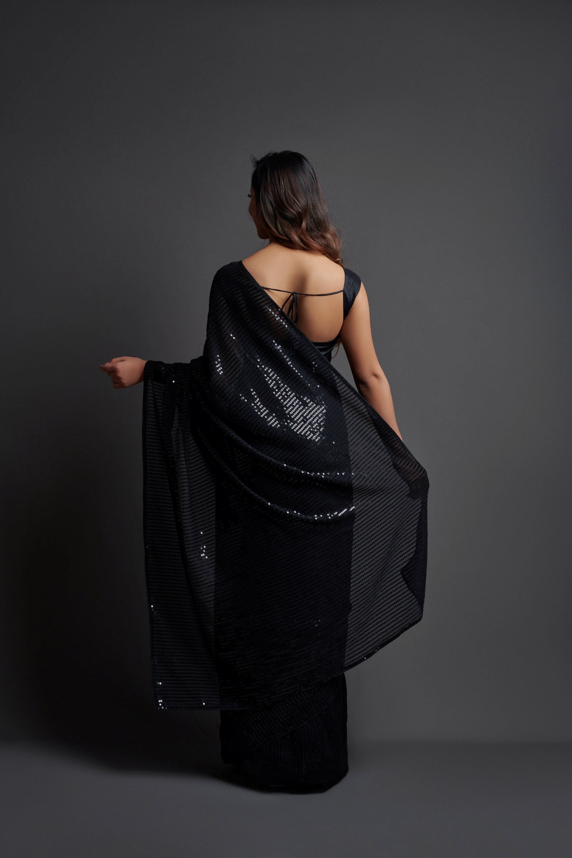 Black Georgette Saree with Designer Sequins Embroidery & Banglori Silk Blouse