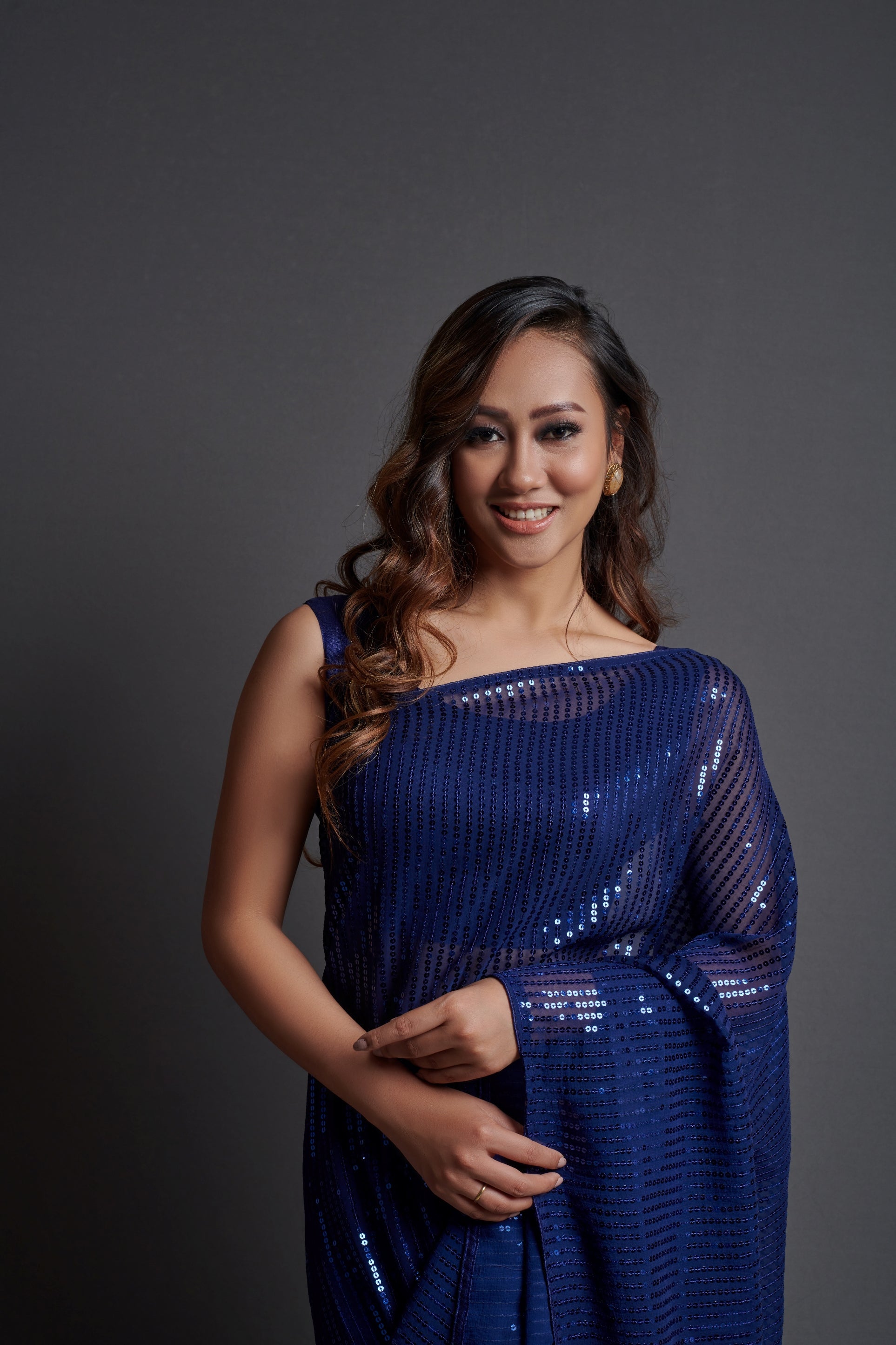 Blue Georgette Saree with Designer Sequins Embroidery & Banglori Silk Blouse