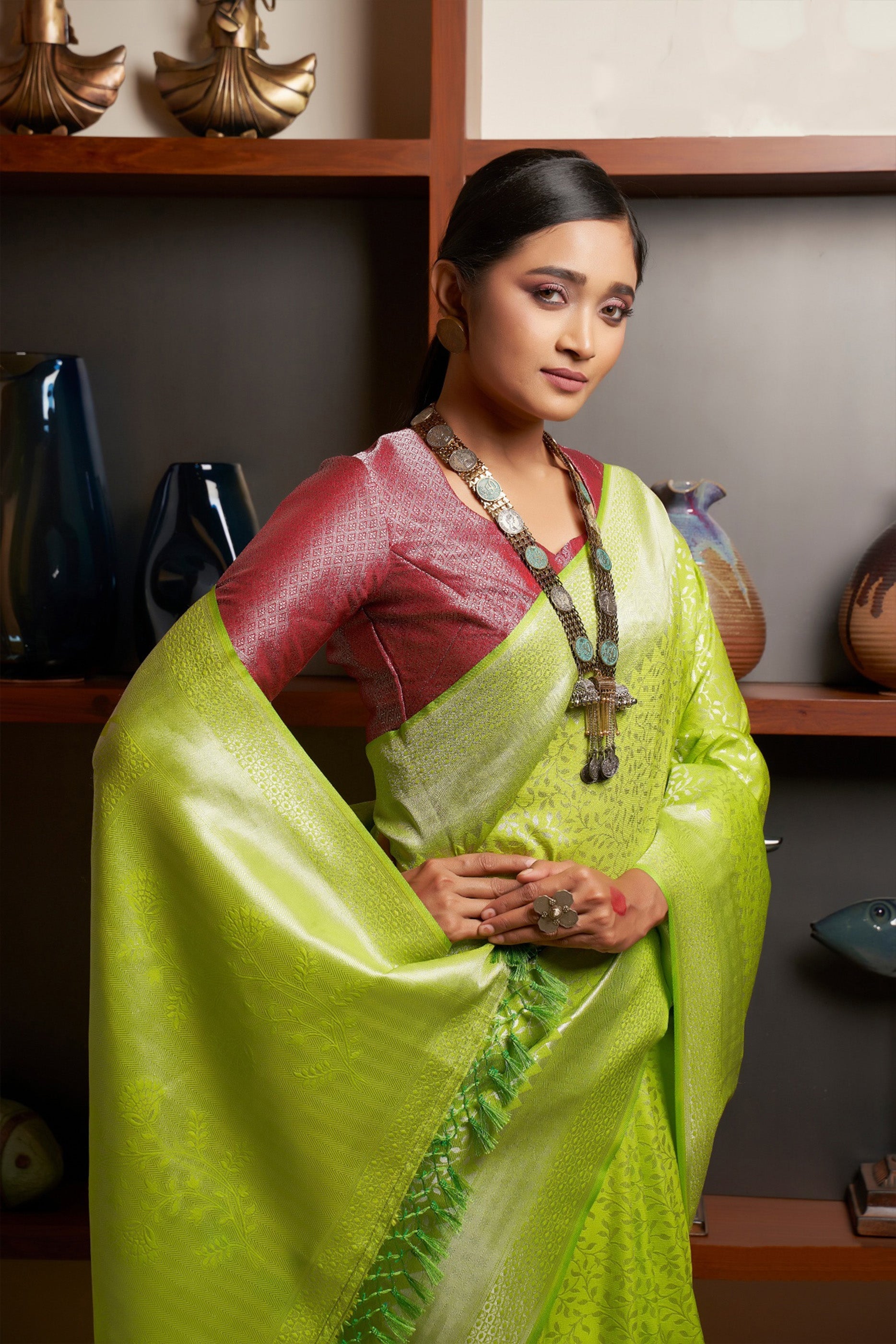 Elegant Green Kanjivaram Silk Saree with Heavy Wevon Self Designer Work