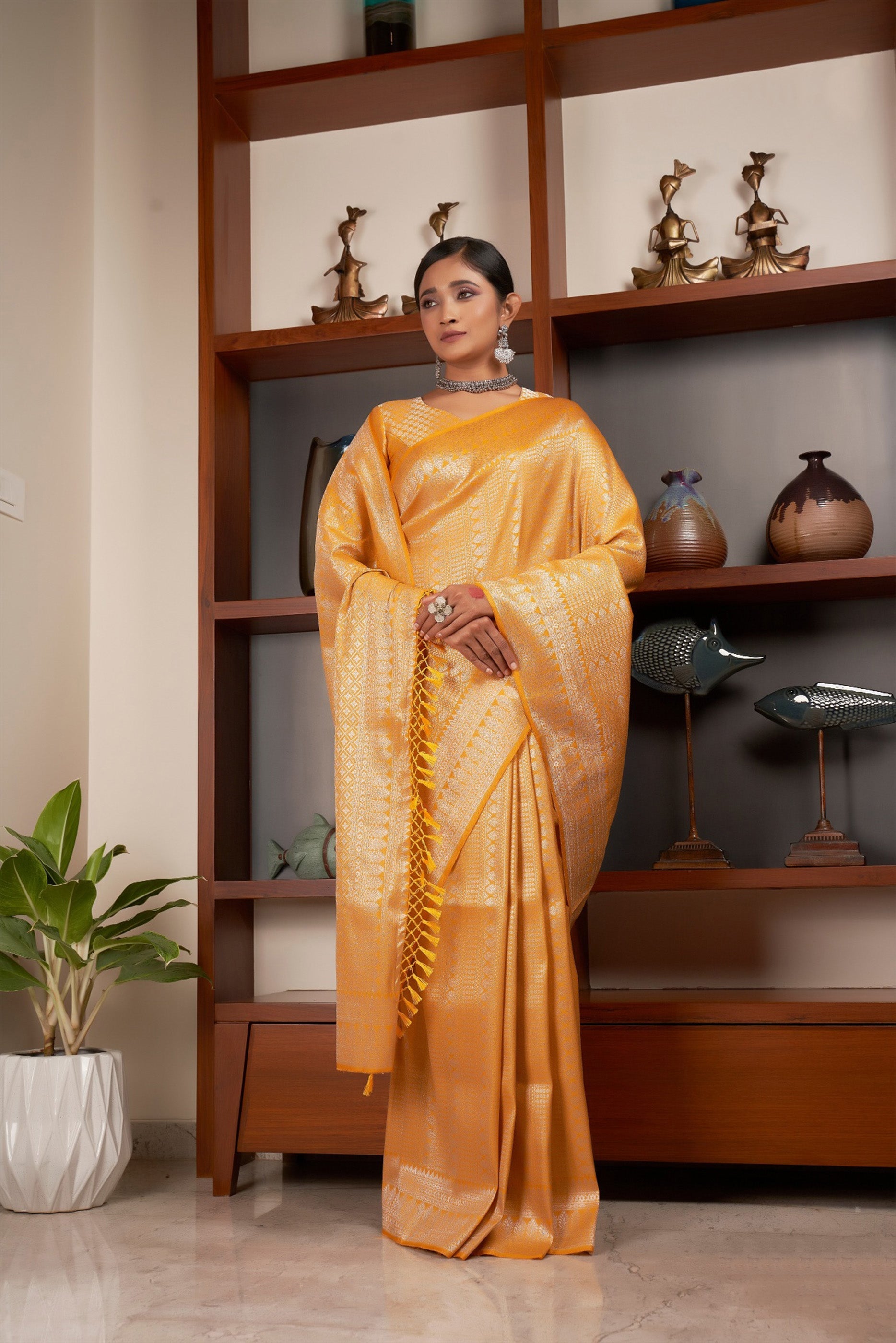 Elegant Yellow Kanjivaram Silk Saree with Heavy Wevon Self Designer Work