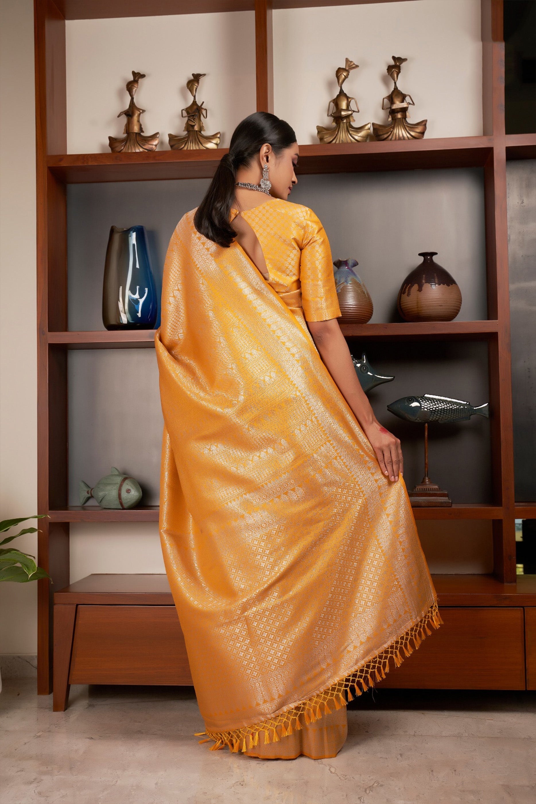 Elegant Yellow Kanjivaram Silk Saree with Heavy Wevon Self Designer Work