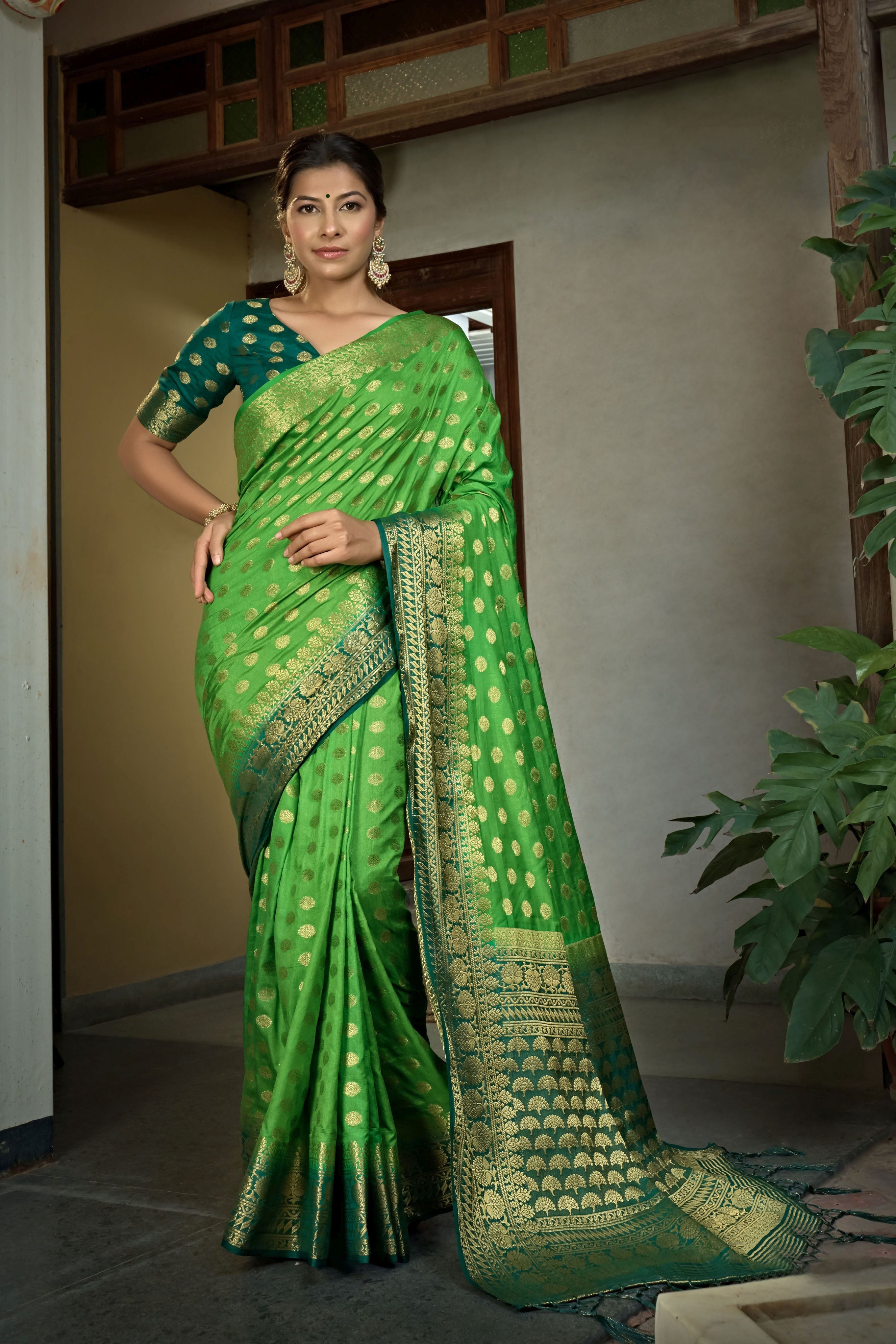 Elegant Green Dola Silk Saree with Heavy Wevon Designer Work