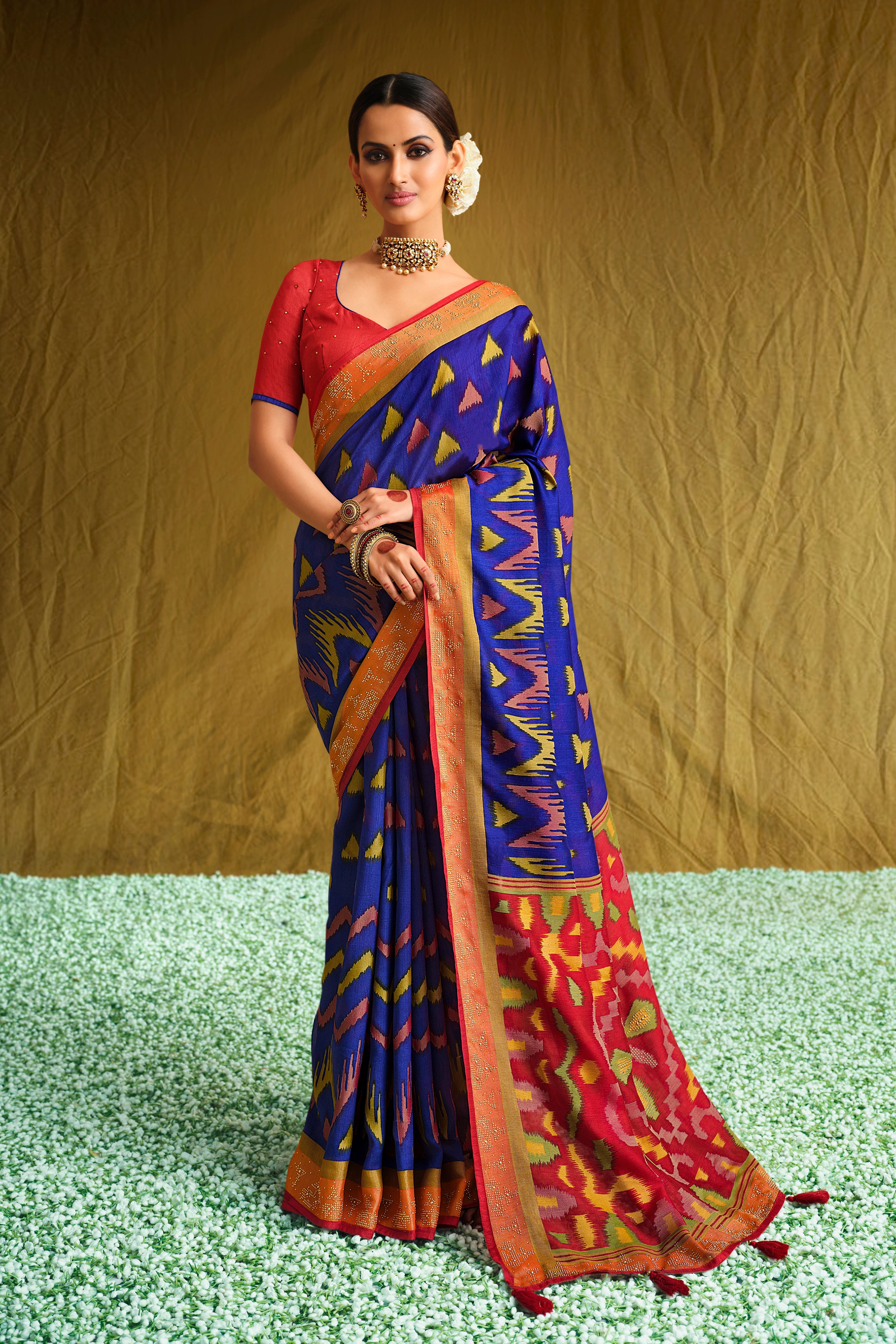 Majestic Royal Blue Brasso Saree with Festive Charm