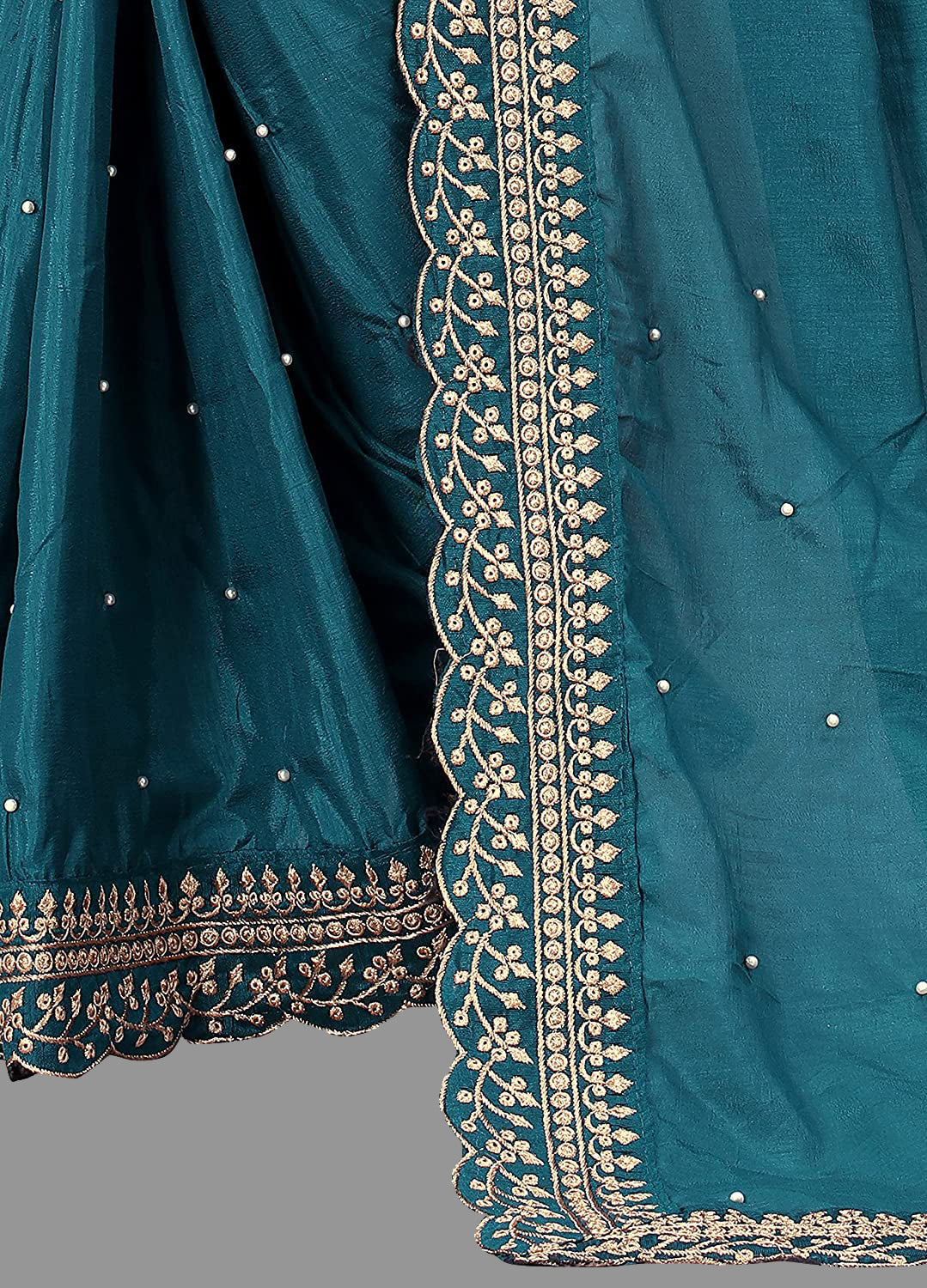 Elegant Teal Blue Vichitra Silk Saree with Embroidery Cut Work