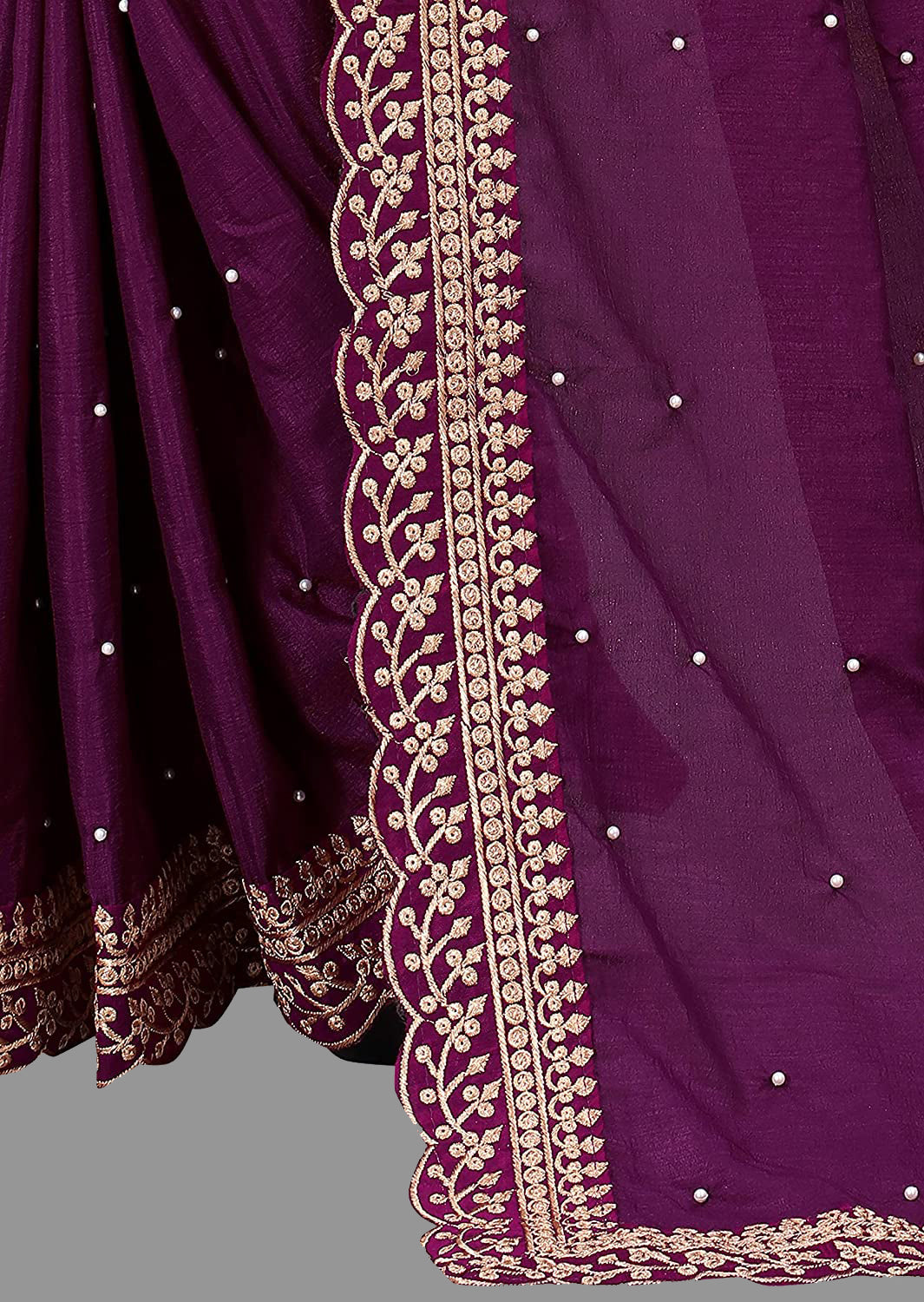 Royal Purple Vichitra Silk Saree with Embroidery Cut Work