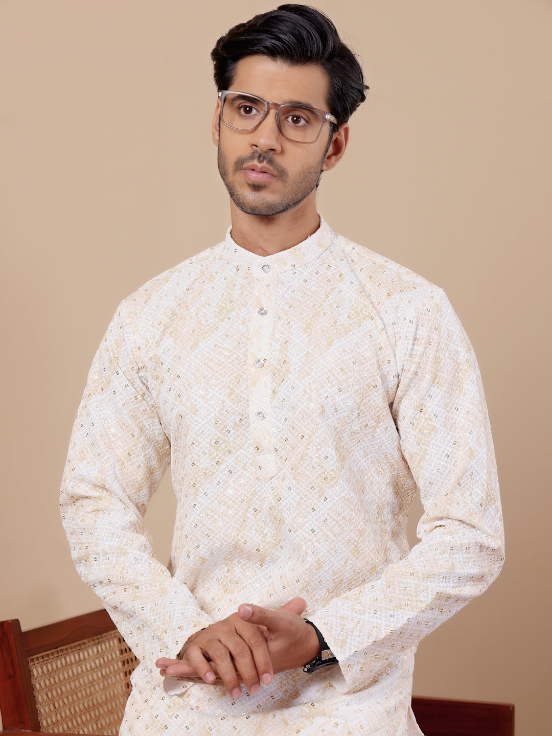Elegant Yellow Tie-Dye Kurta in Jacquard Cotton Blend