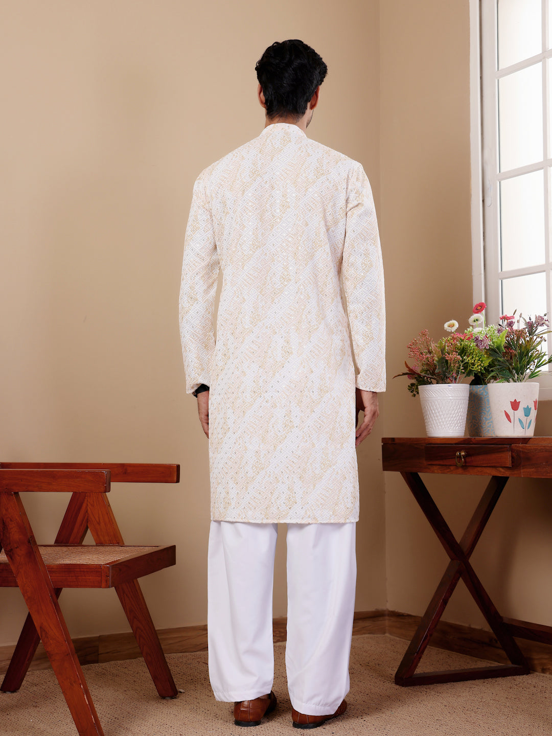 Elegant Yellow Tie-Dye Kurta in Jacquard Cotton Blend