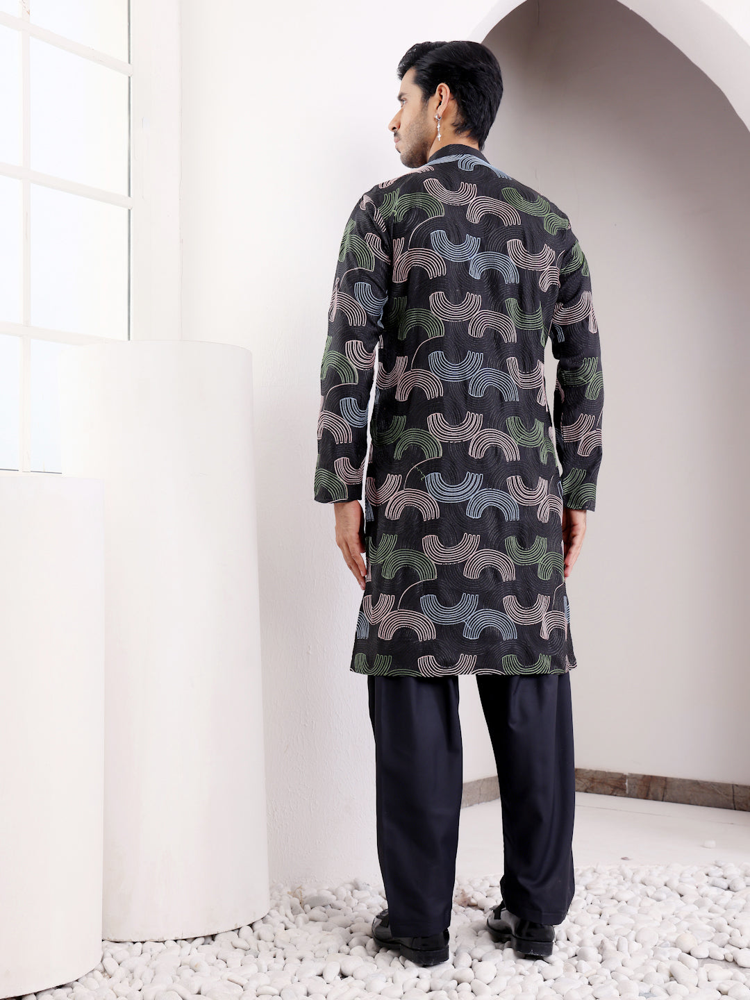 Black Linen Kurta Set with Embroidery Work