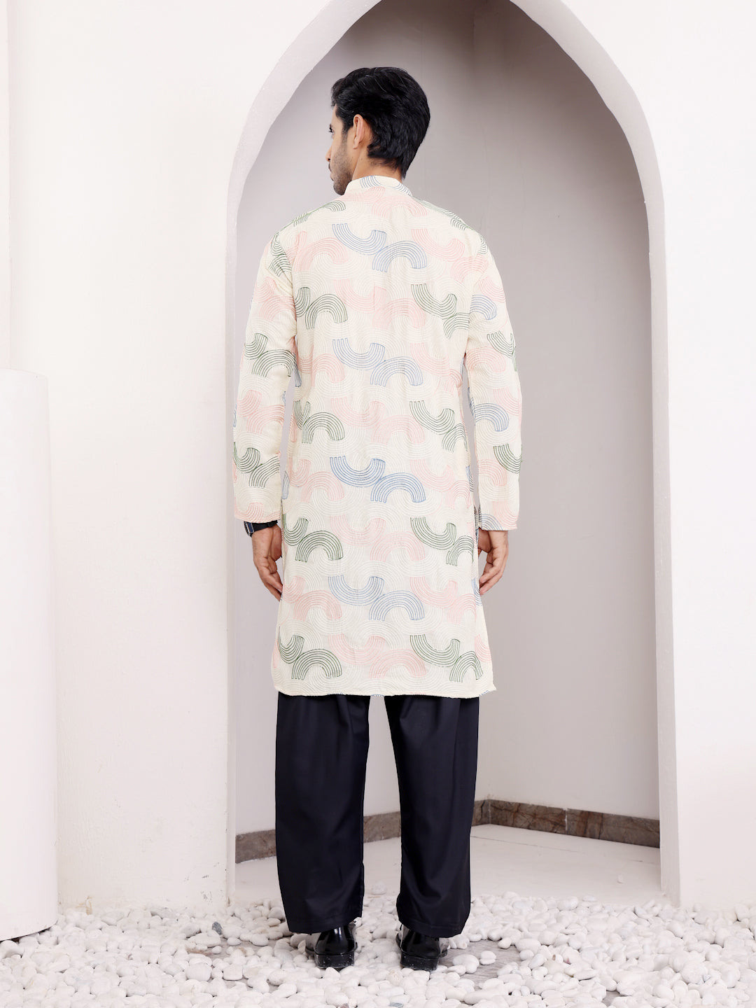 Cream Linen Kurta Set with Embroidery Work