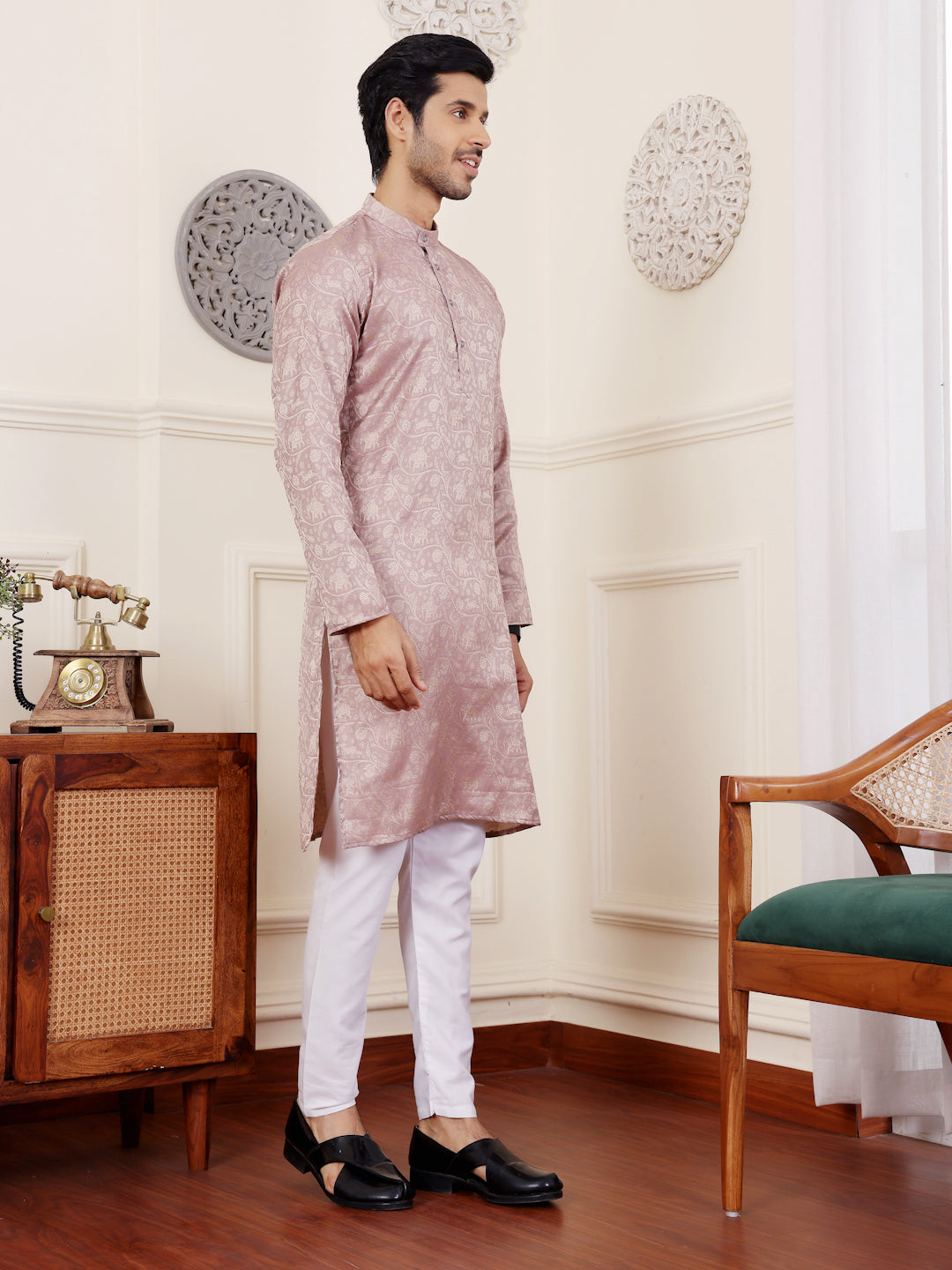 Mauve Modal Silk Kurta Set with Wevon Design