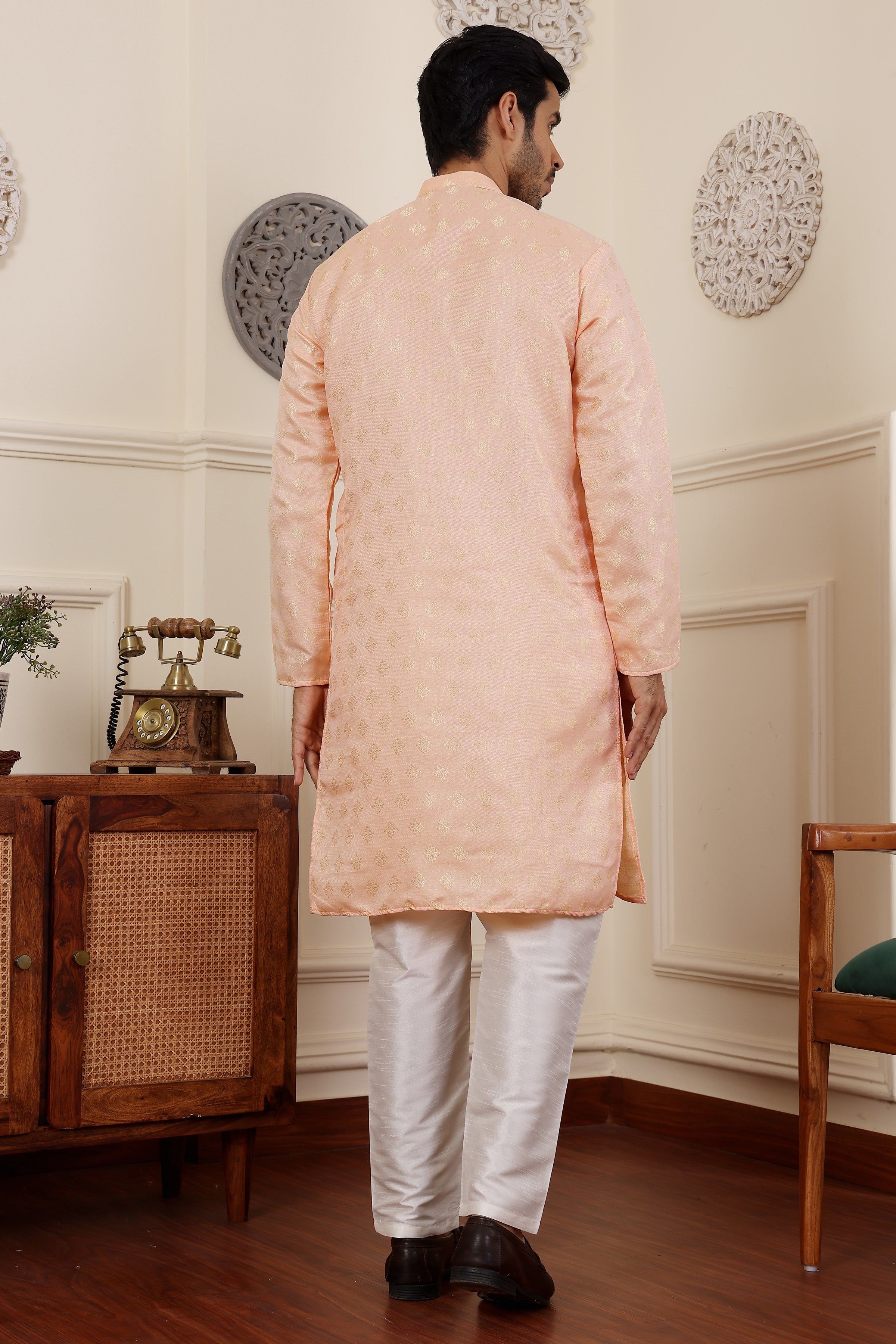 Peach Readymade Kurta Pajama Set – Viscose & Art Silk