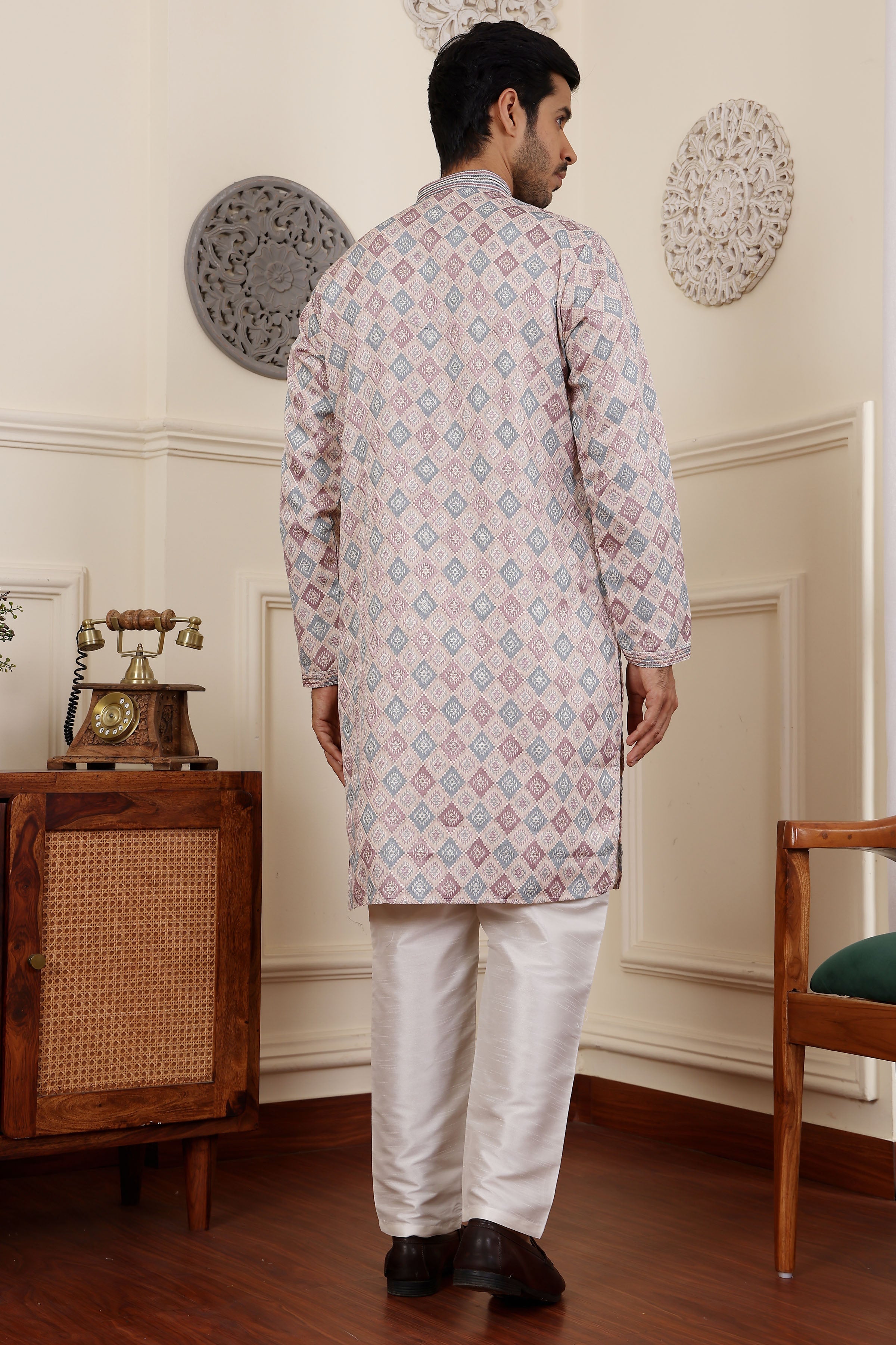 Cream Readymade Kurta Pajama Set – Viscose & Art Silk
