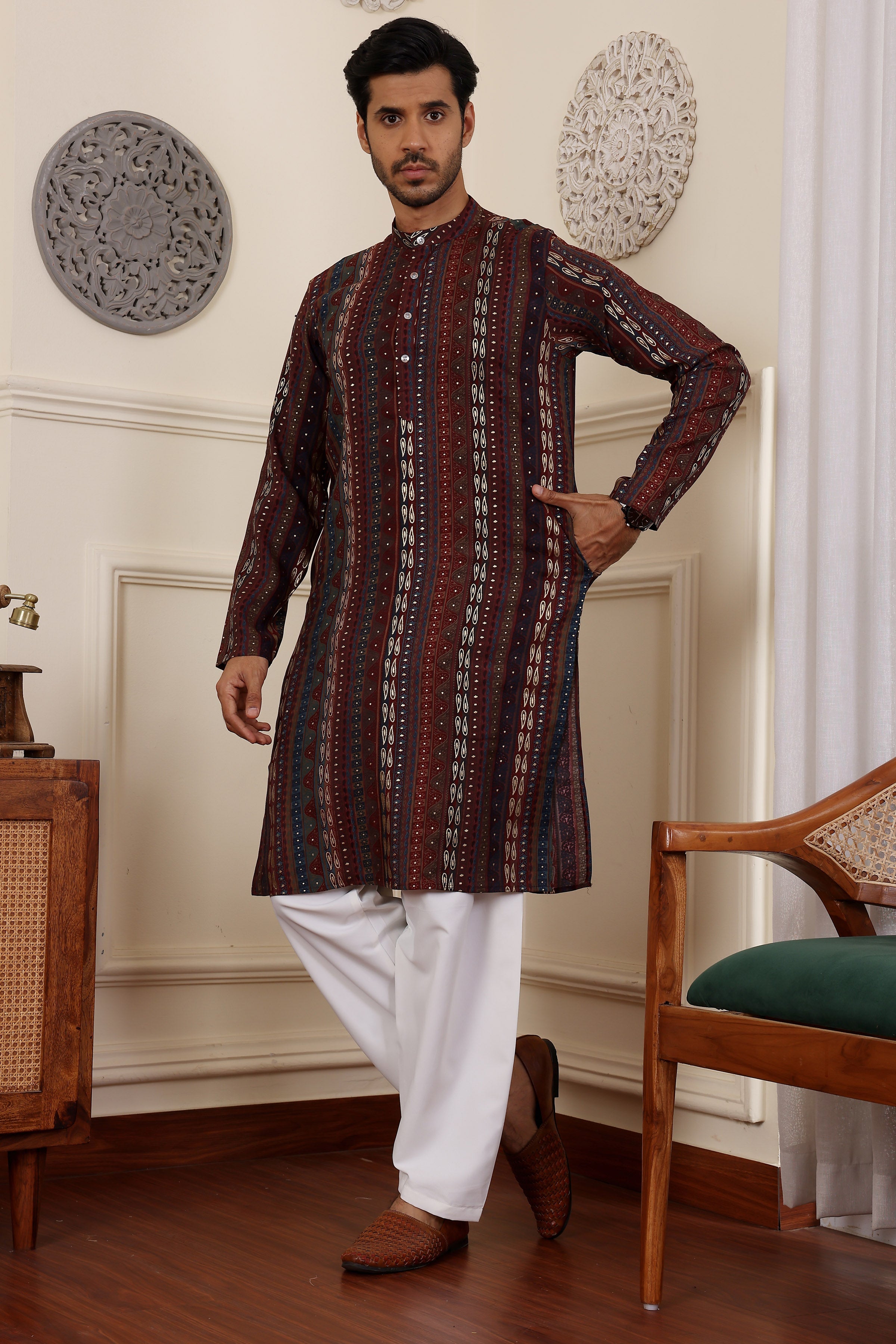 Multicolor Readymade Kurta Pajama Set – Modal Silk & Art Silk