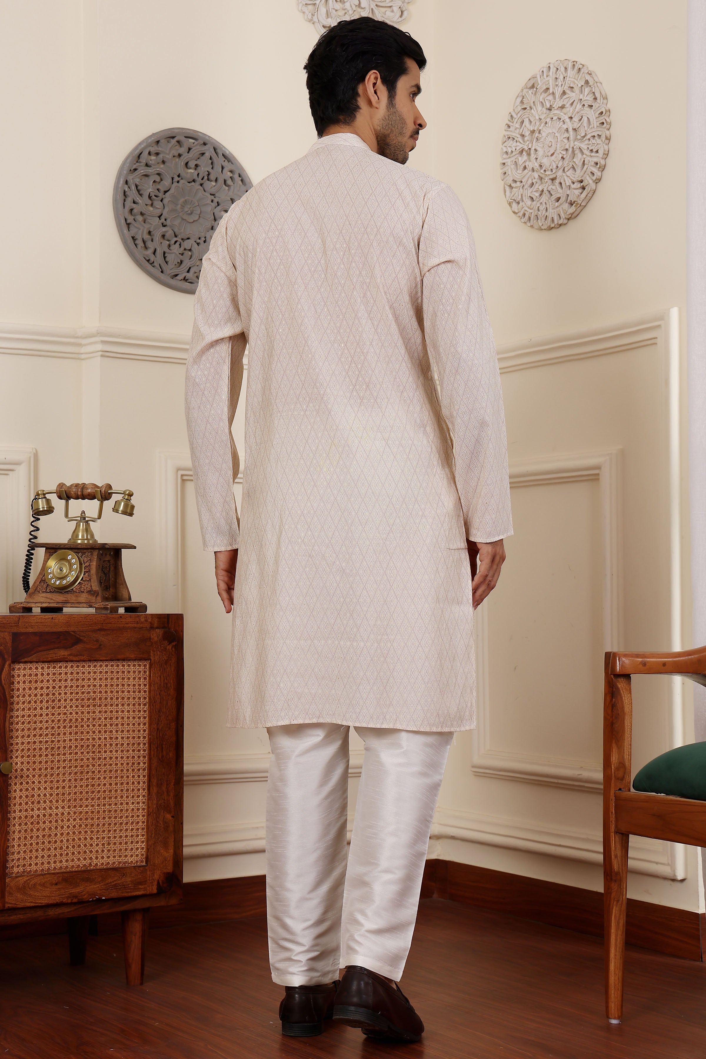 White Kurta Pajama Set – Modal Silk & Art Silk