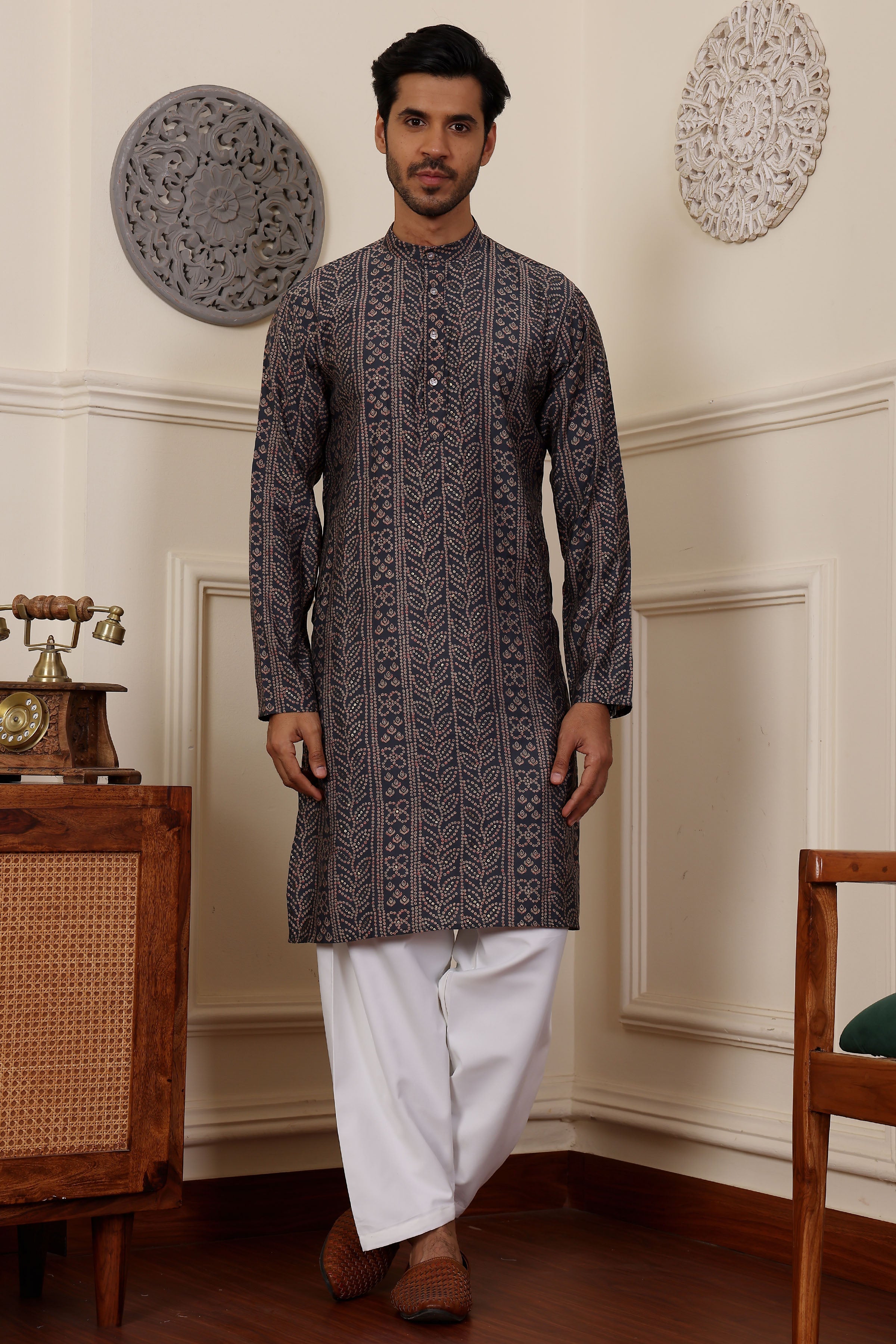 Blue Readymade Kurta Pajama Set – Modal Silk & Art Silk