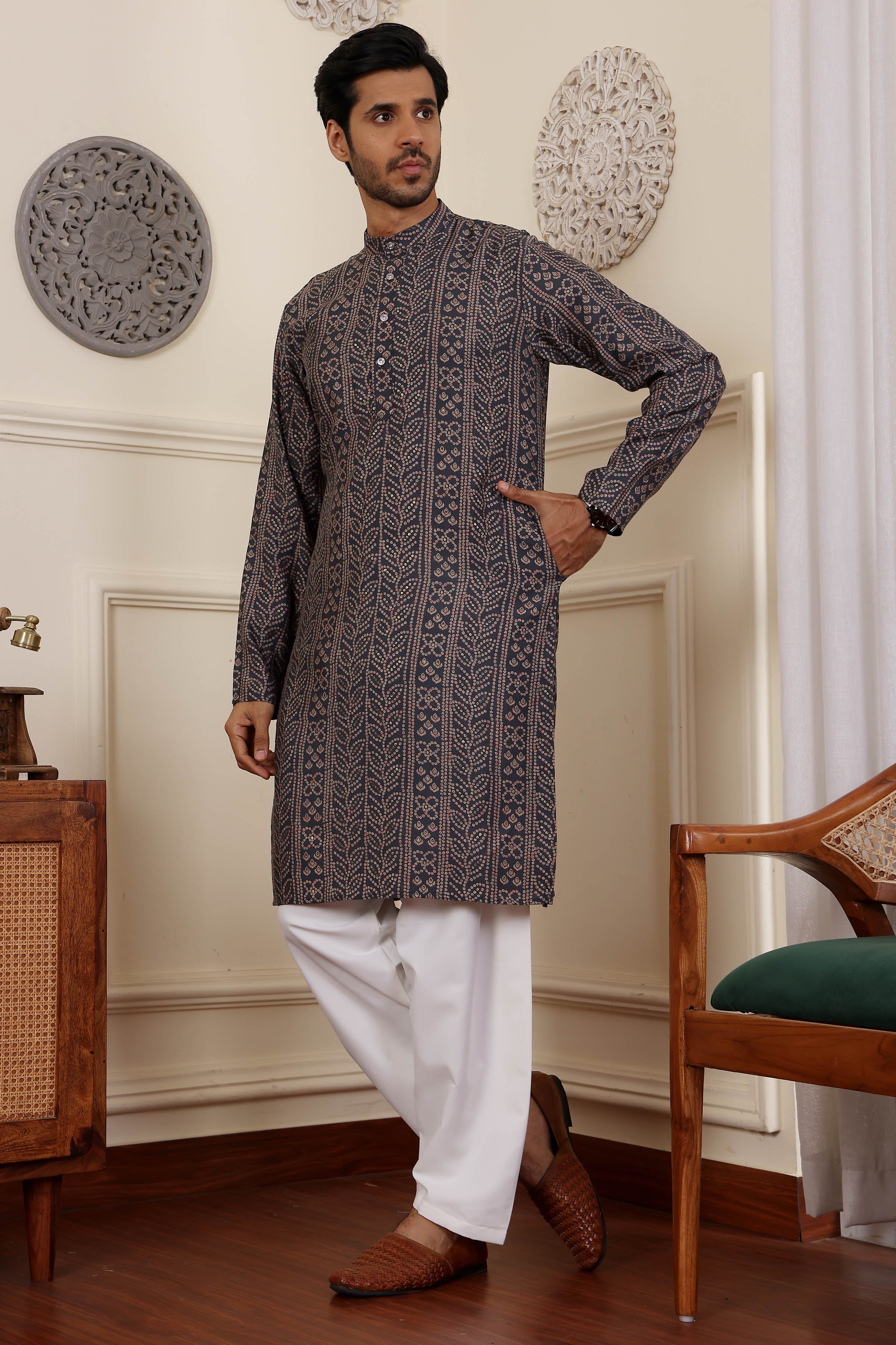 Blue Readymade Kurta Pajama Set – Modal Silk & Art Silk