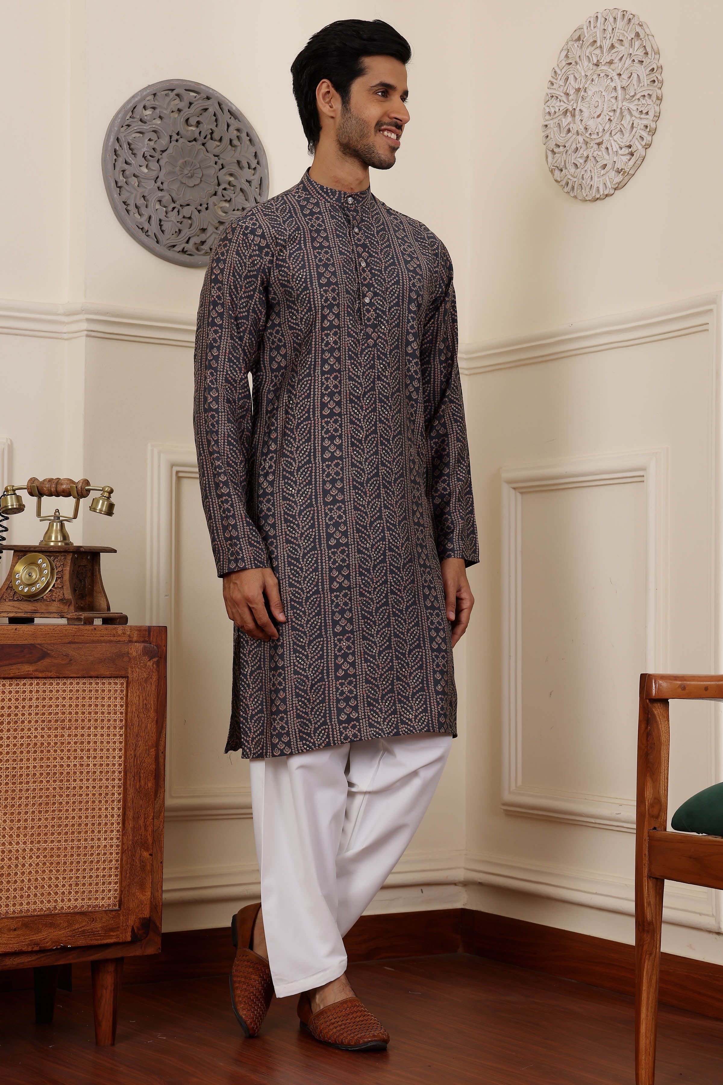 Blue Readymade Kurta Pajama Set – Modal Silk & Art Silk