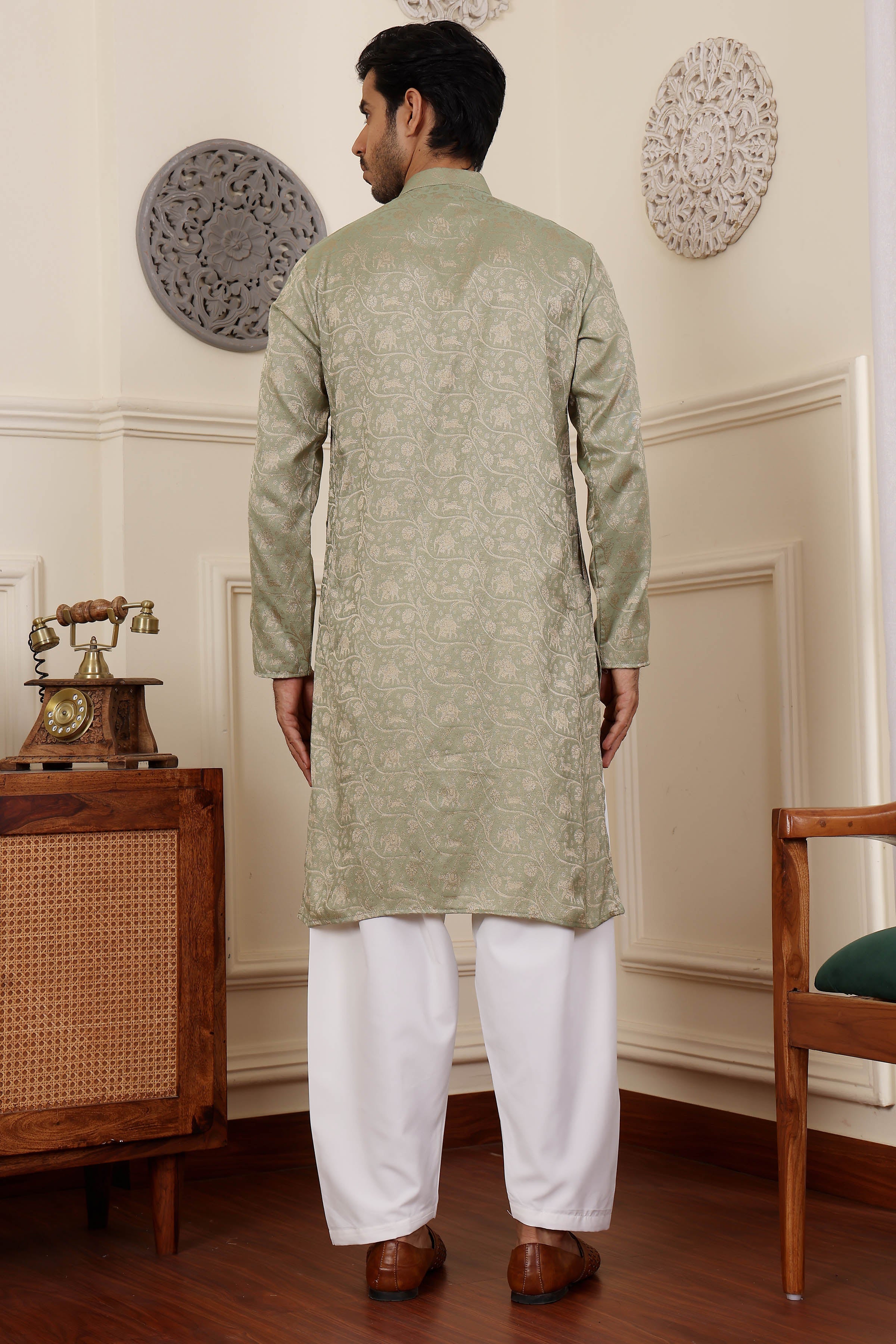 Pista Green Readymade Kurta Pajama Set – Viscose & Art Silk