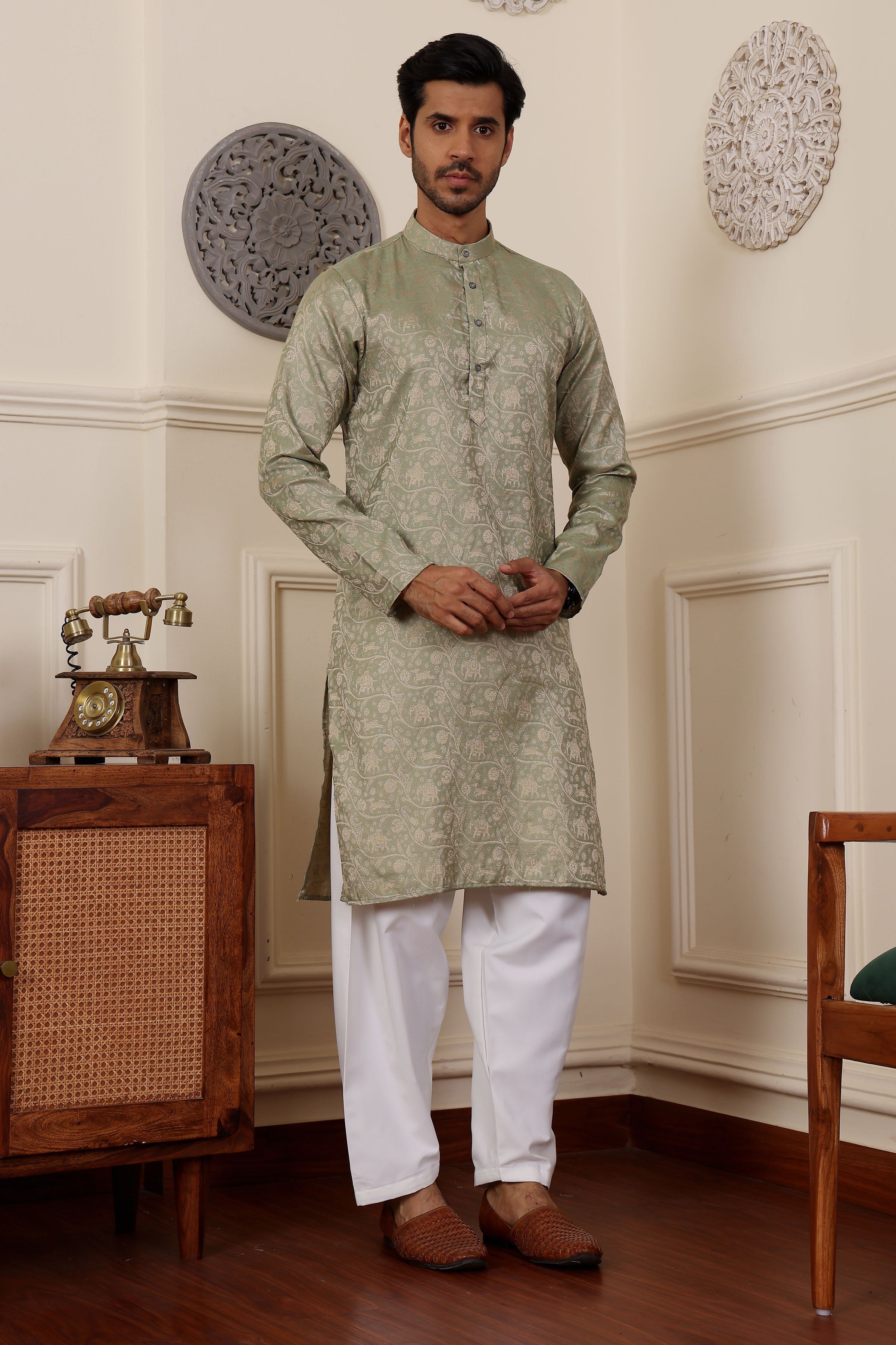 Pista Green Readymade Kurta Pajama Set – Viscose & Art Silk