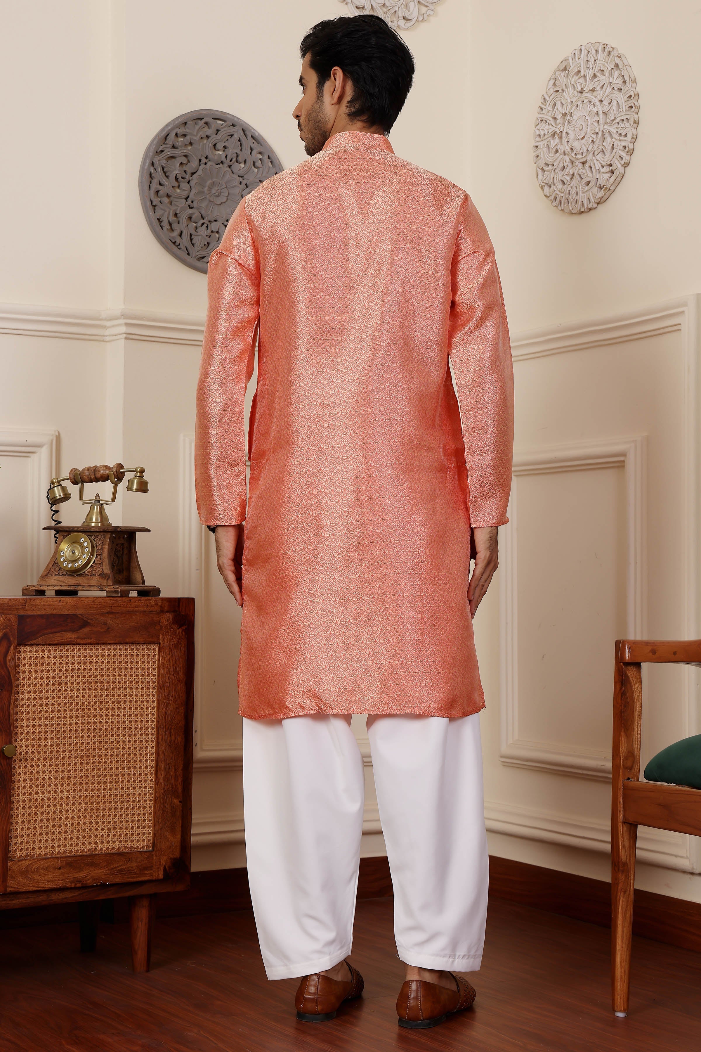 Orange Readymade Kurta Pajama Set – Viscose & Art Silk