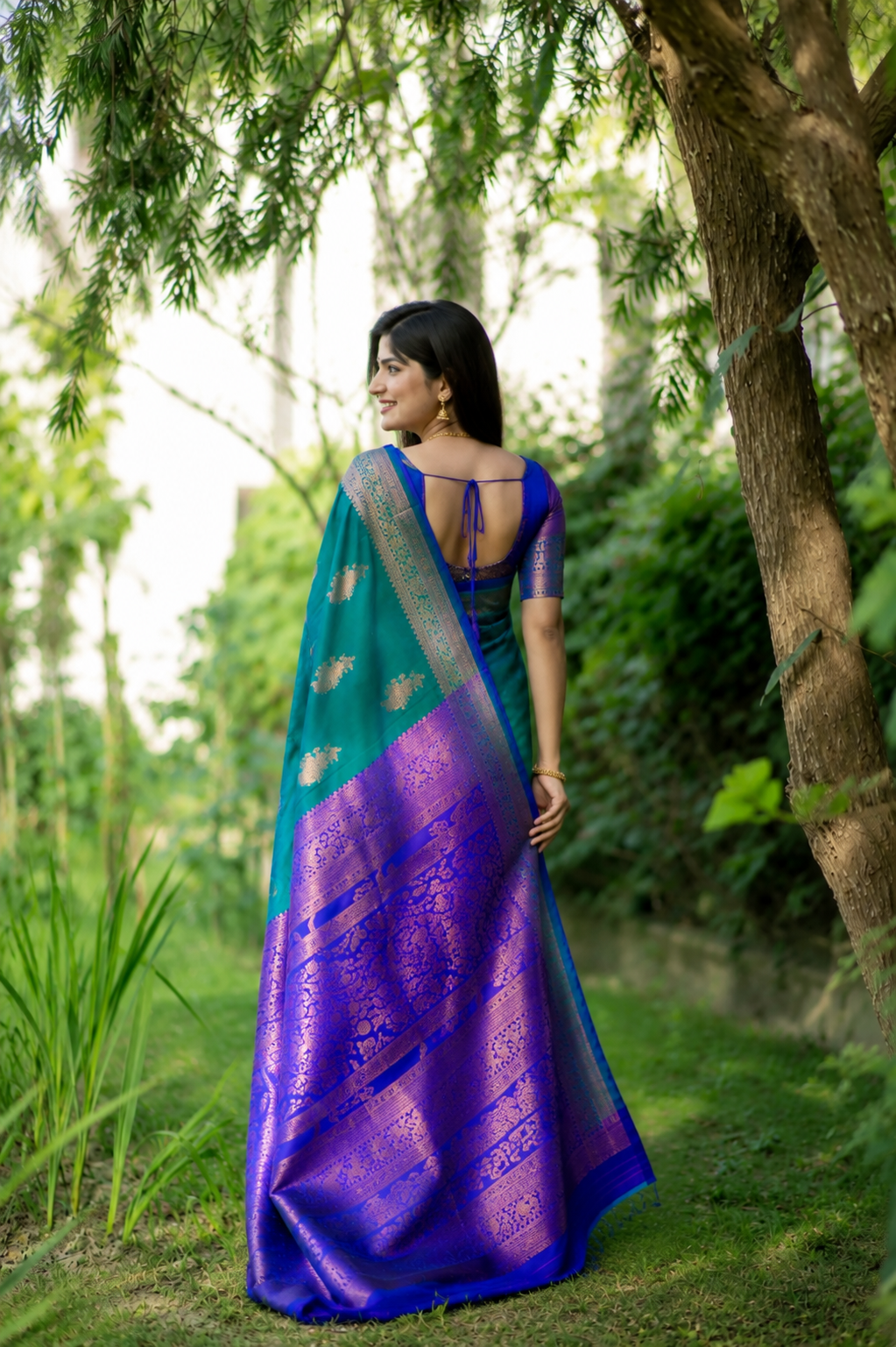 Elegant Teal Blue Soft Banarasi Katan Silk Pattu Saree with Royal Purple Contrast Zari Pallu