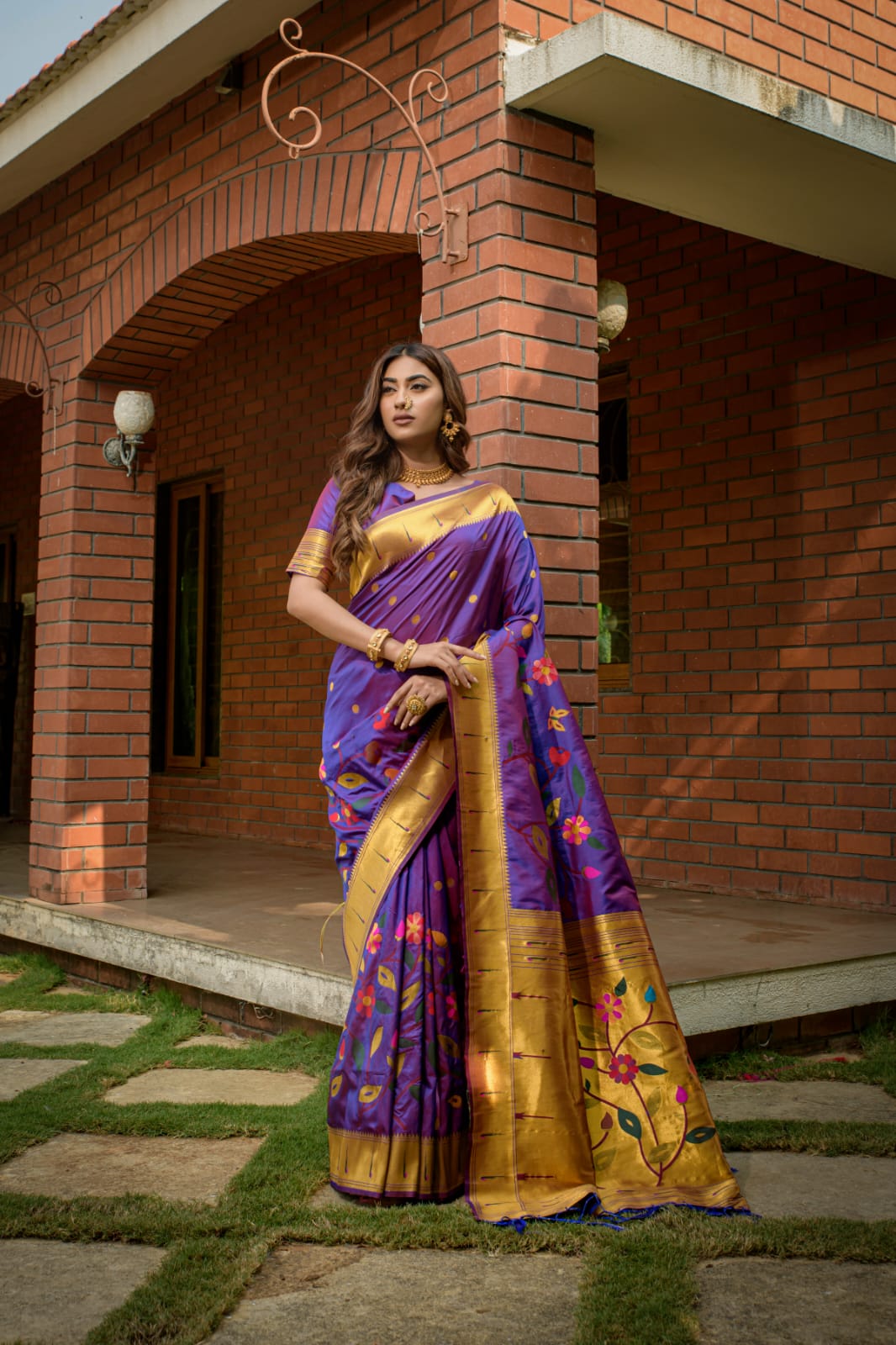 Lavender Luxe Paithani – Pure Handloom Soft Silk Saree with Pure Gold Zari Work