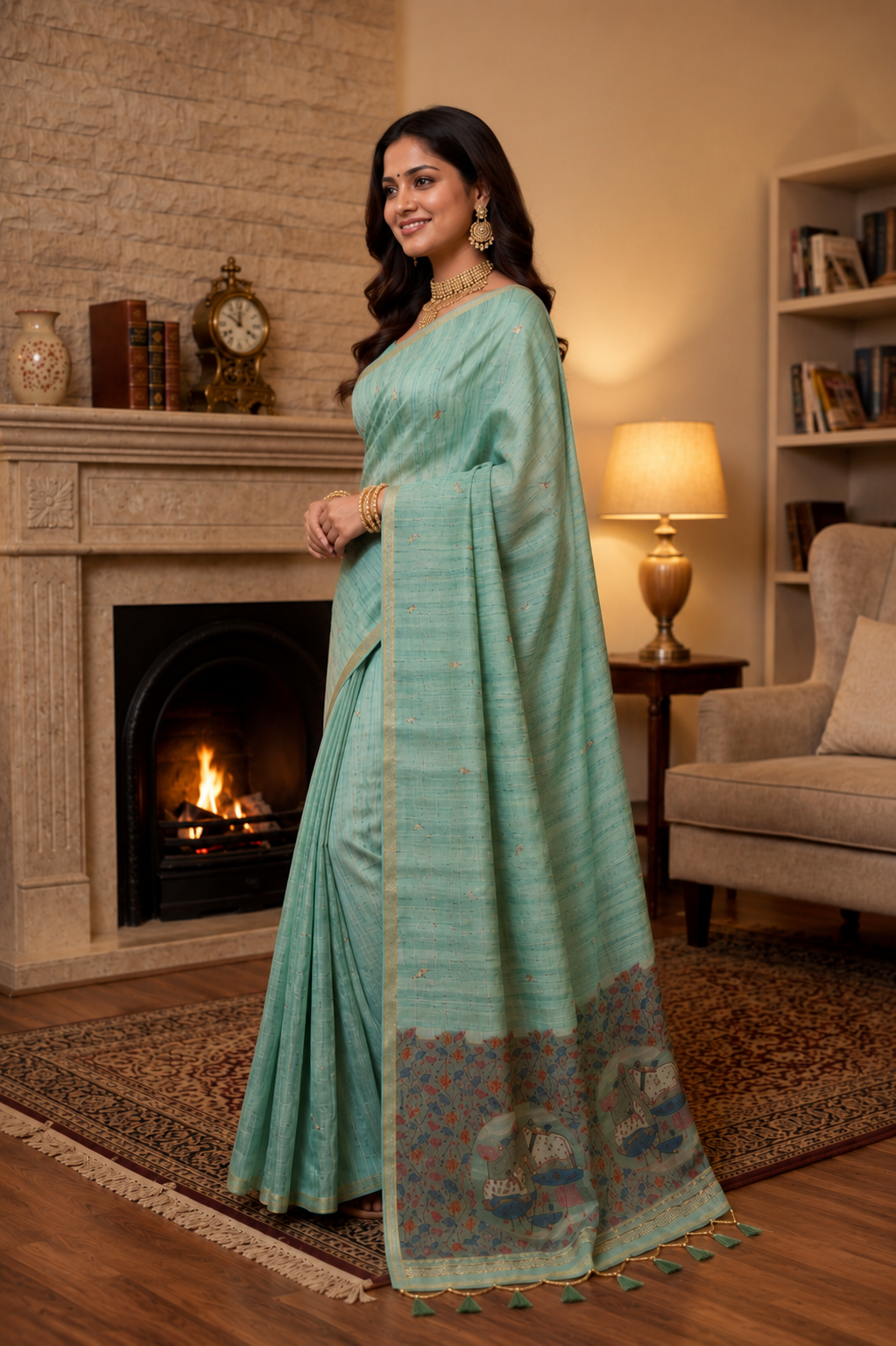 Aqua Mist Premium Ghicha Cotton Saree with Resham Woven Pichwai Pallu
