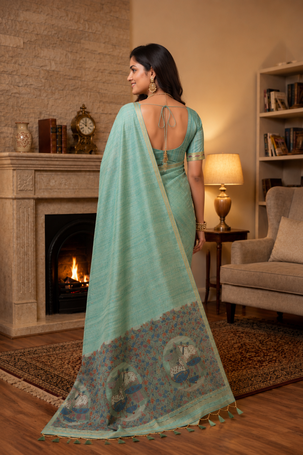 Aqua Mist Premium Ghicha Cotton Saree with Resham Woven Pichwai Pallu