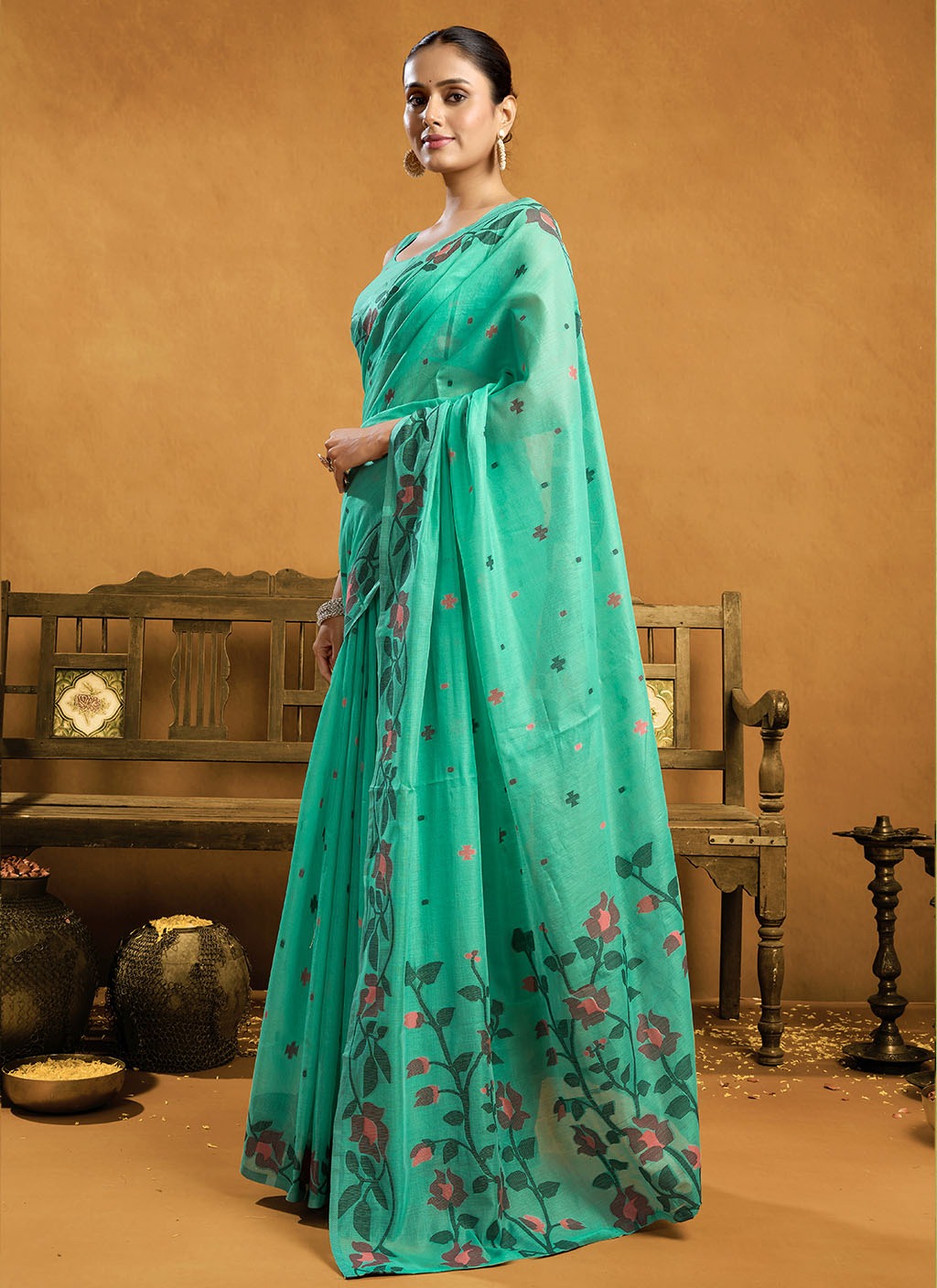 aqua-bloom-sea-green-jamdani-saree